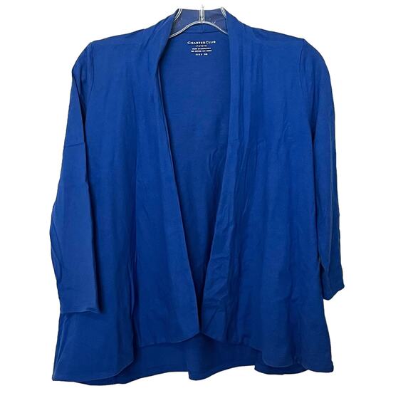 CHARTER CLUB OPEN FRONT LONG SLEEVE JACKET, WOMENS, P/S, BLUE, DRAPED , COTTON - Picture 1 of 8